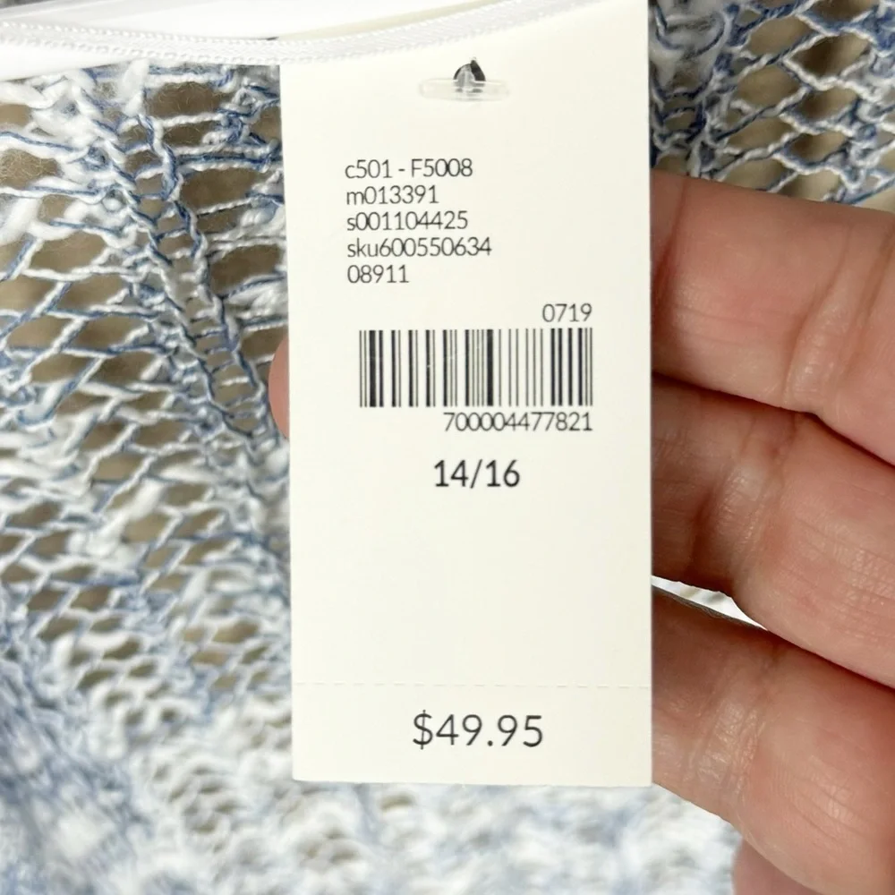 Lane Bryant Blue Fisherman’s Open Knit Front Cardigan Sweater Plus Size 14/16 - Picture 5 of 9